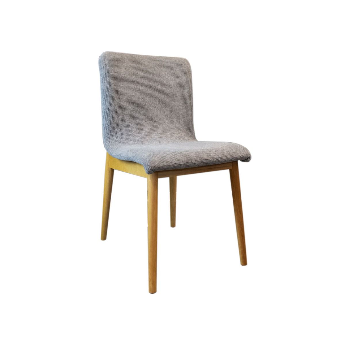 Silla de madera con asiento tapizado en tela color gris